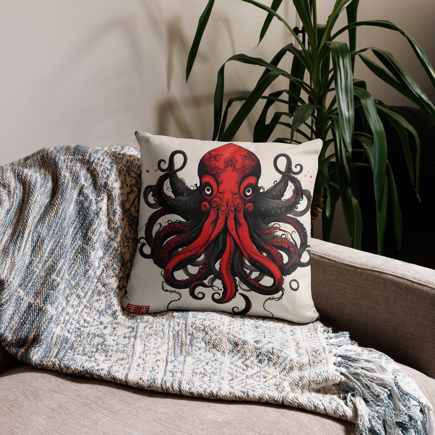 Funda de almohada con pintura de tinta asiática de Cthulhu