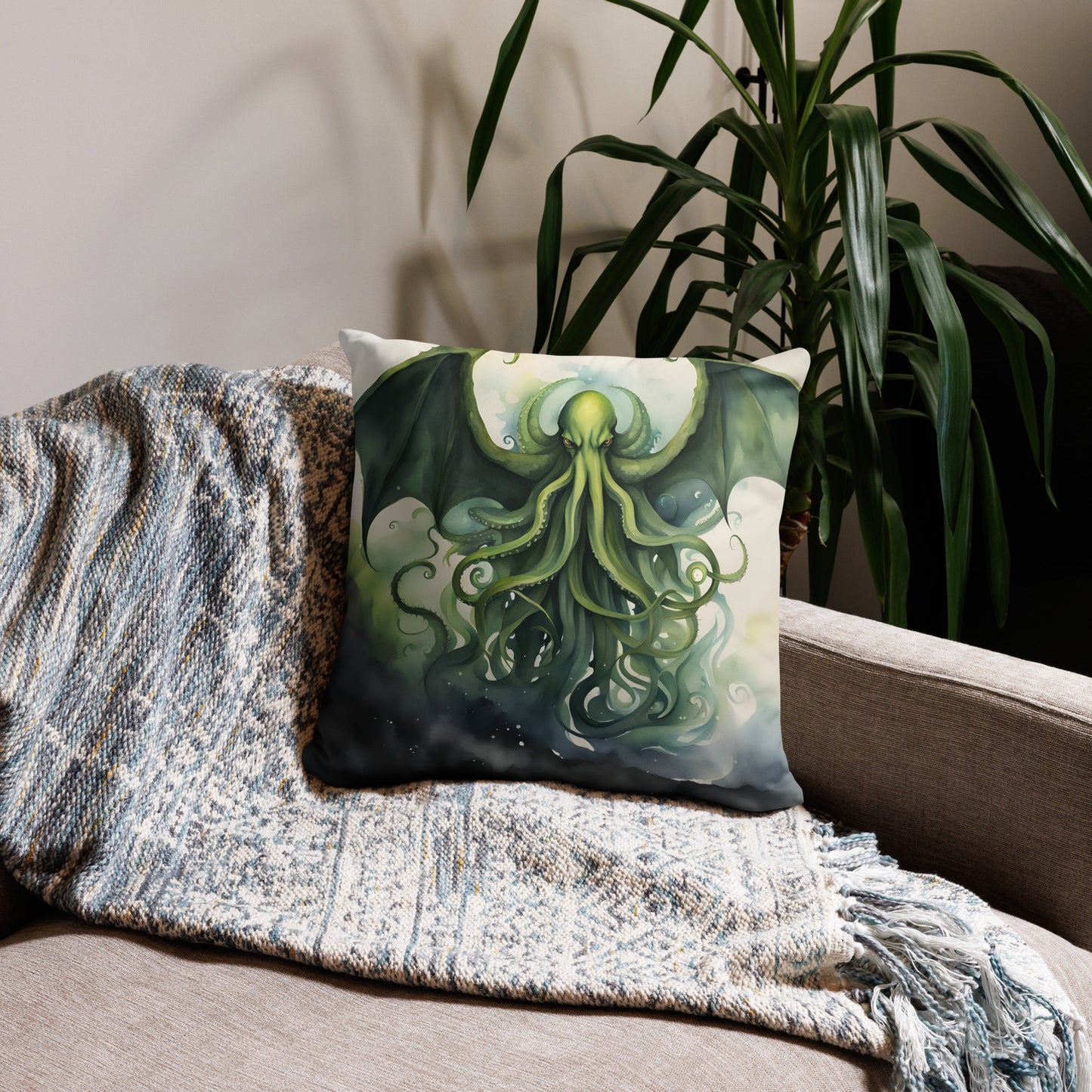 Cthulhu Watercolor Painting Pillow Case