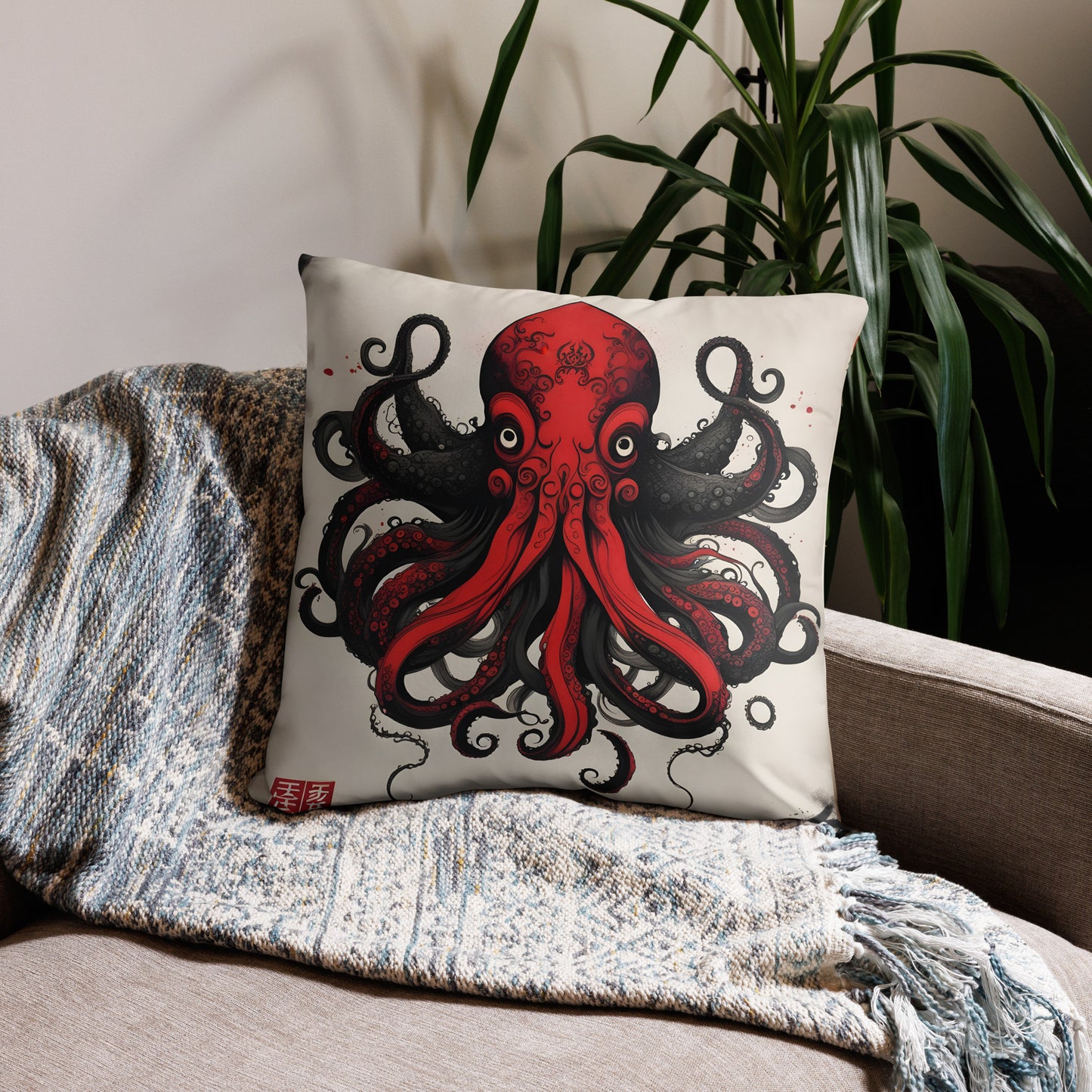 Funda de almohada con pintura de tinta asiática de Cthulhu