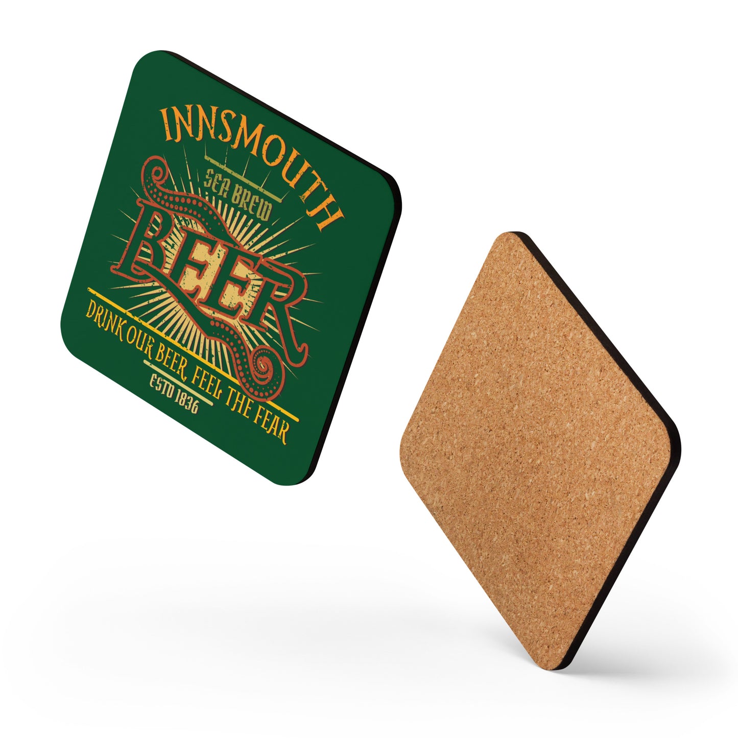 Innsmouth Beer Label Lovecraft Cork-back coaster