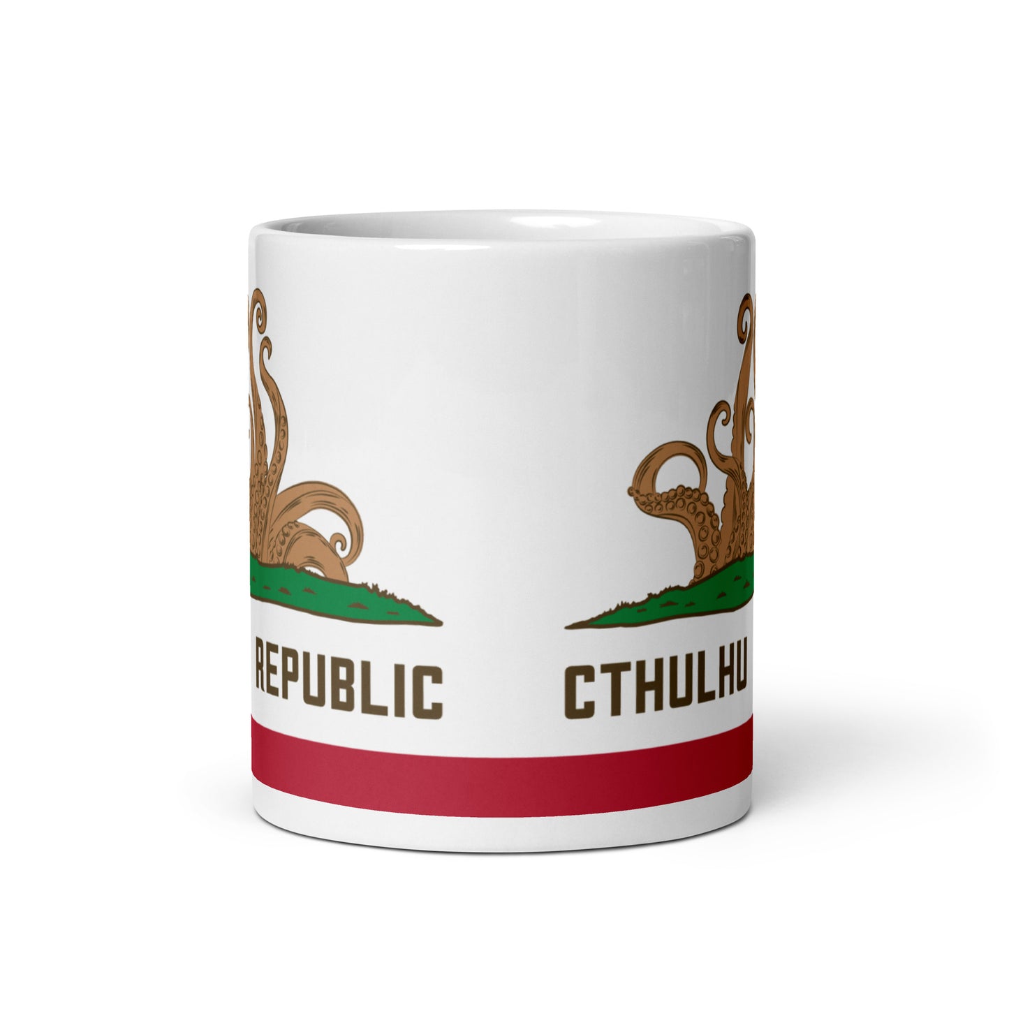 República de Cthulhu Bandera de California Lovecraft Taza blanca brillante