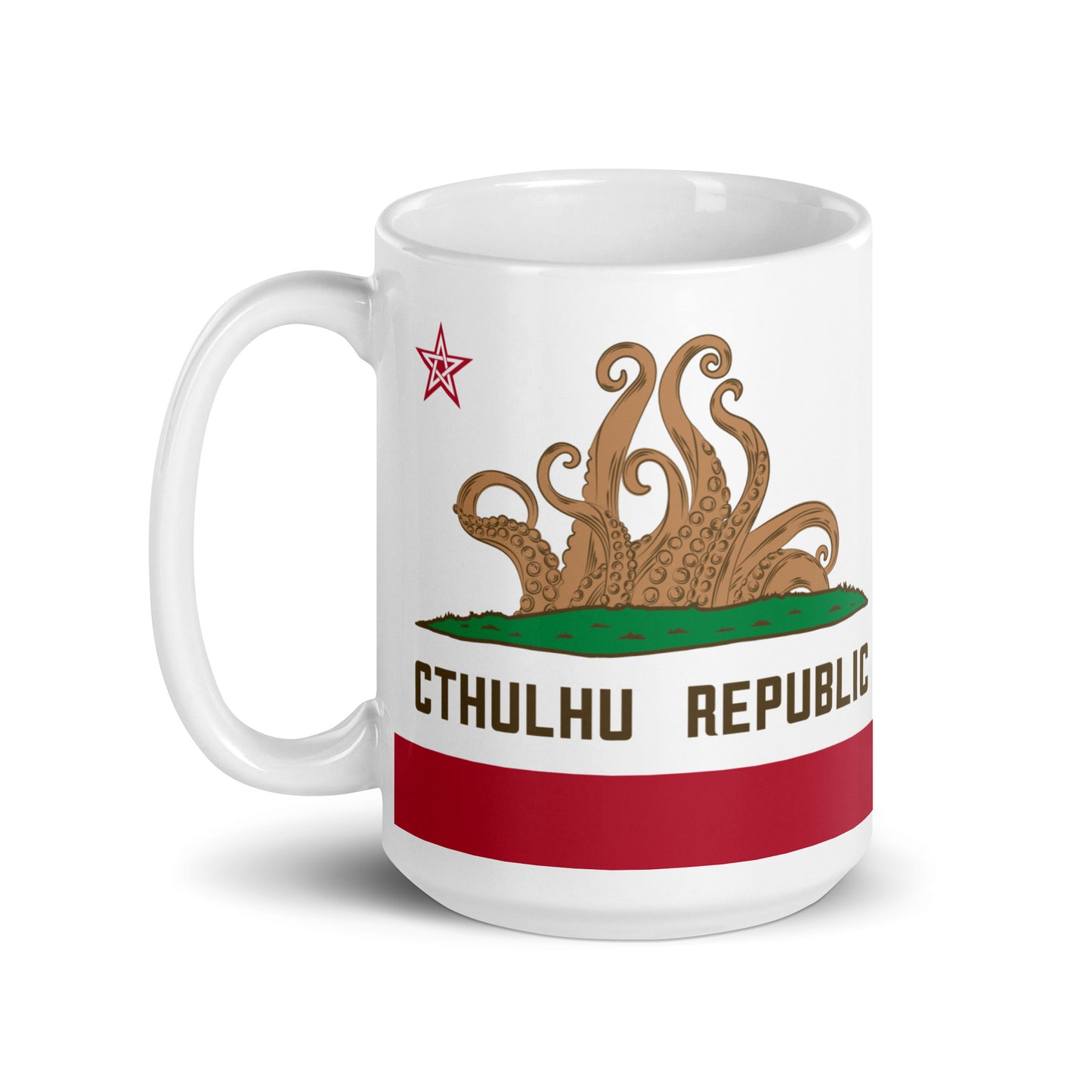 República de Cthulhu Bandera de California Lovecraft Taza blanca brillante